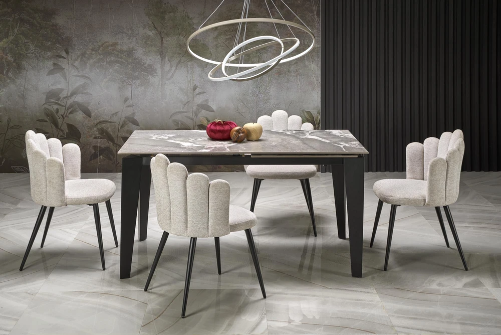 FELIX extension table, pilkas marble / juodas