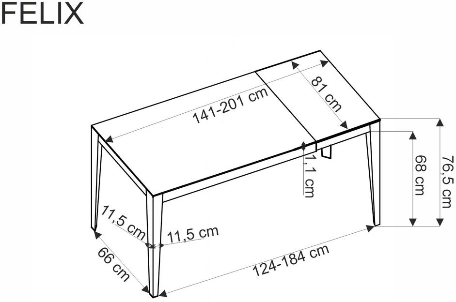 FELIX extension table, pilkas marble / juodas