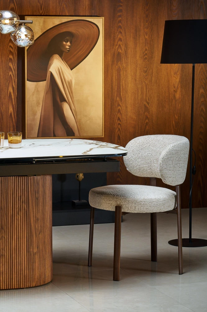 FLAVOR extension table, baltas marble / walnut