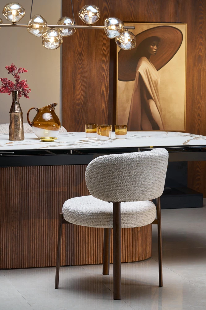 FLAVOR extension table, baltas marble / walnut