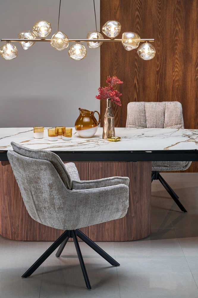 FLAVOR extension table, baltas marble / walnut