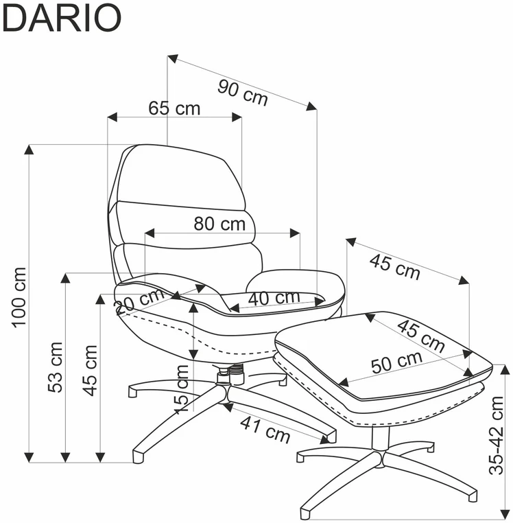 Fotelis Blue DARIO leisure chair, with stool, mėlynas