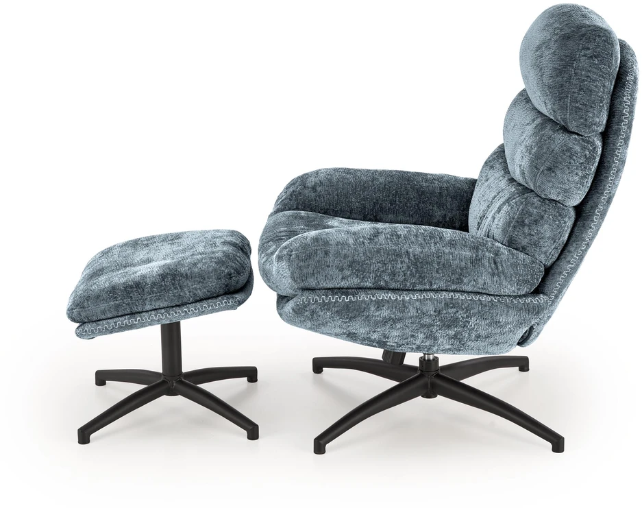 Fotelis Blue DARIO leisure chair, with stool, mėlynas