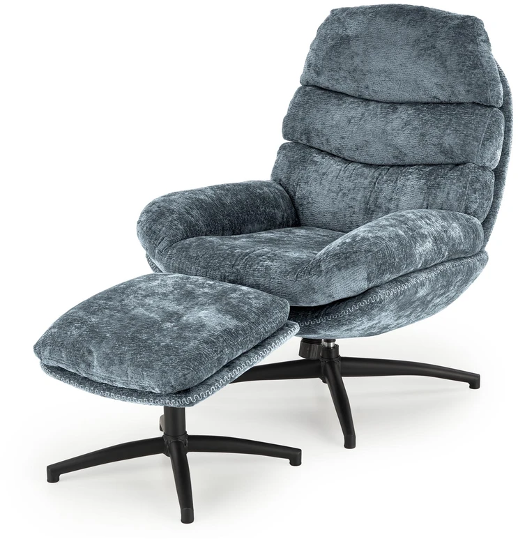 Fotelis Blue DARIO leisure chair, with stool, mėlynas