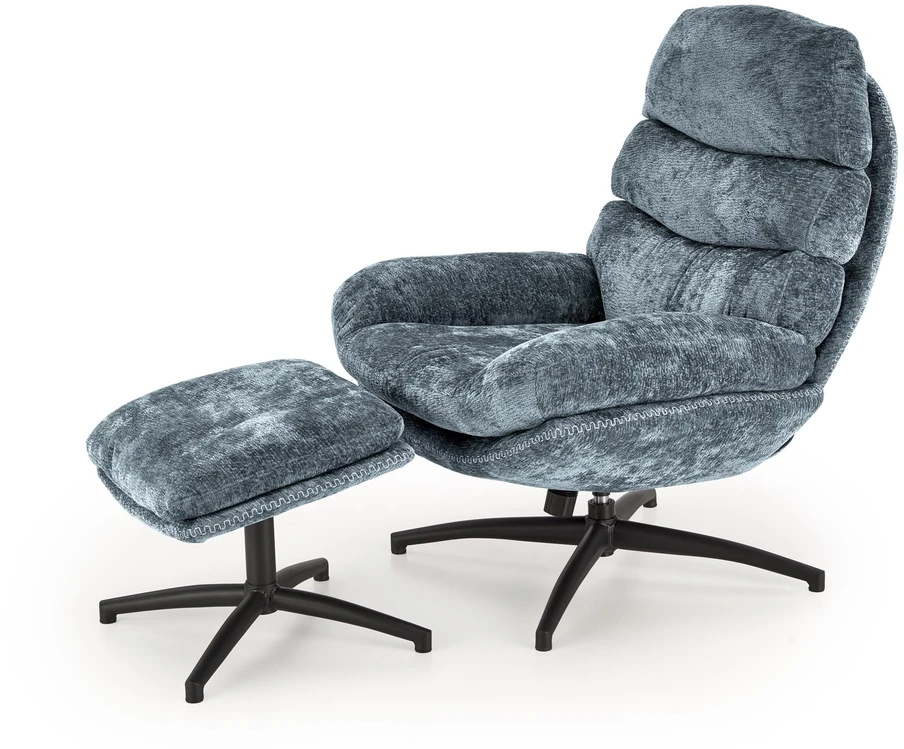 Fotelis Blue DARIO leisure chair, with stool, mėlynas