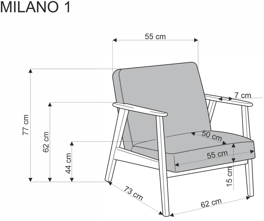 Fotelis MILANO 1S, leisure chair, beige CASTEL#15 / dark walnut