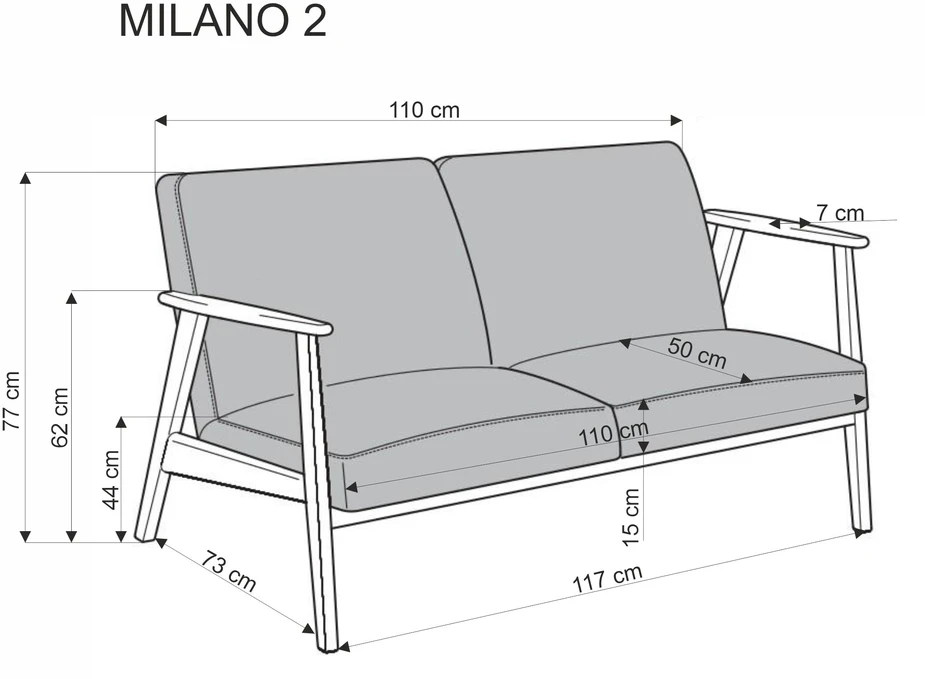 Fotelis MILANO 2S sofa, smėlio spalvos CASTEL#15 / tamsus riešutas