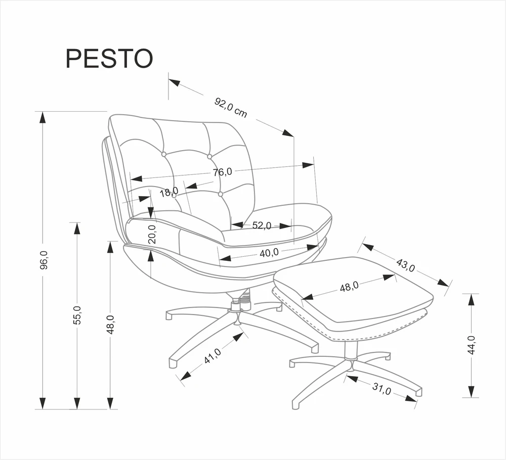 Fotelis PESTO armchair with ottoman / rocking function, color: pilkas