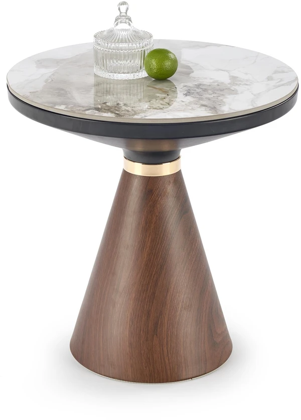 GENESIS_S coffee table, baltas marble / walnut / auksinis