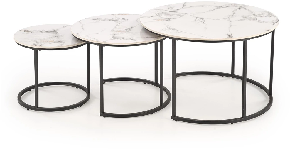 GILDA set of three coffee tables, baltas marble / juodas