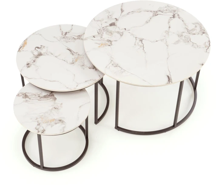 GILDA set of three coffee tables, baltas marble / juodas