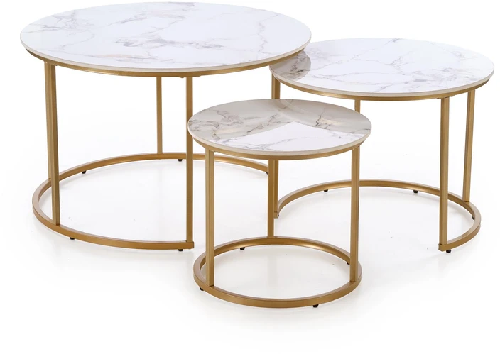 GILDA set of three coffee tables, baltas marble / auksinis