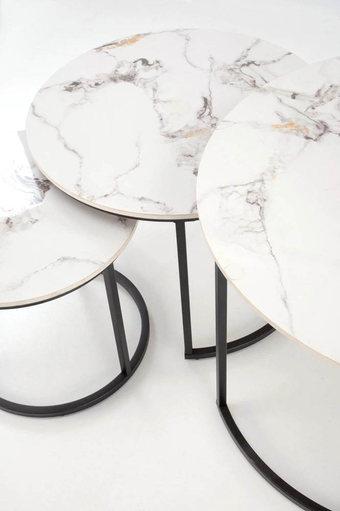 GILDA set of three coffee tables, baltas marble / juodas