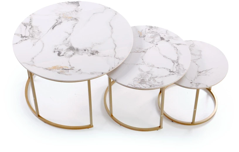 GILDA set of three coffee tables, baltas marble / auksinis
