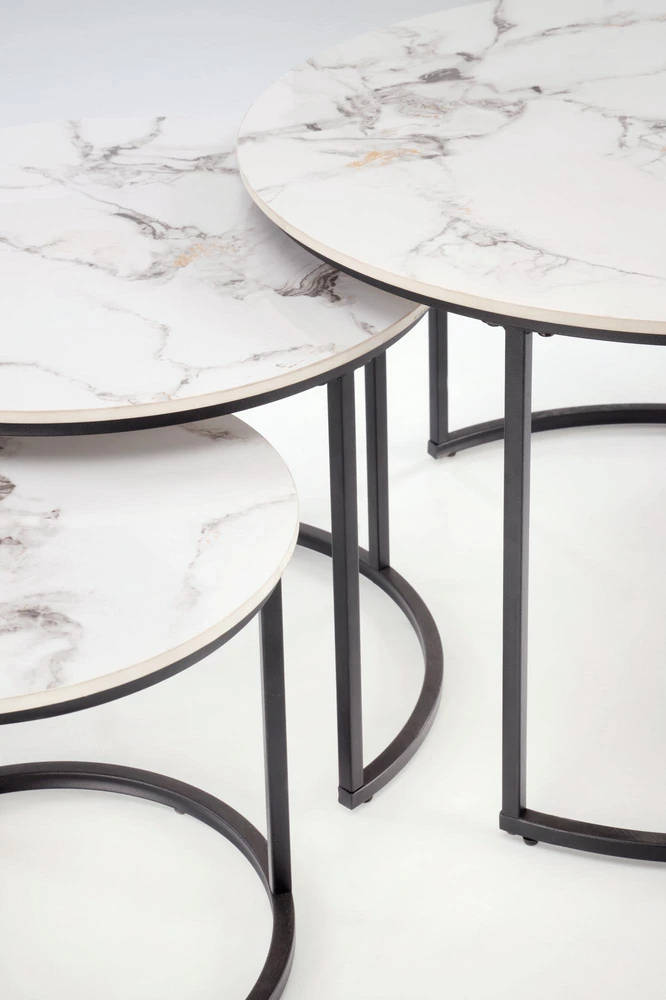 GILDA set of three coffee tables, baltas marble / juodas