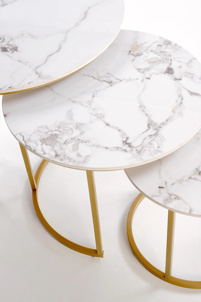 GILDA set of three coffee tables, baltas marble / auksinis