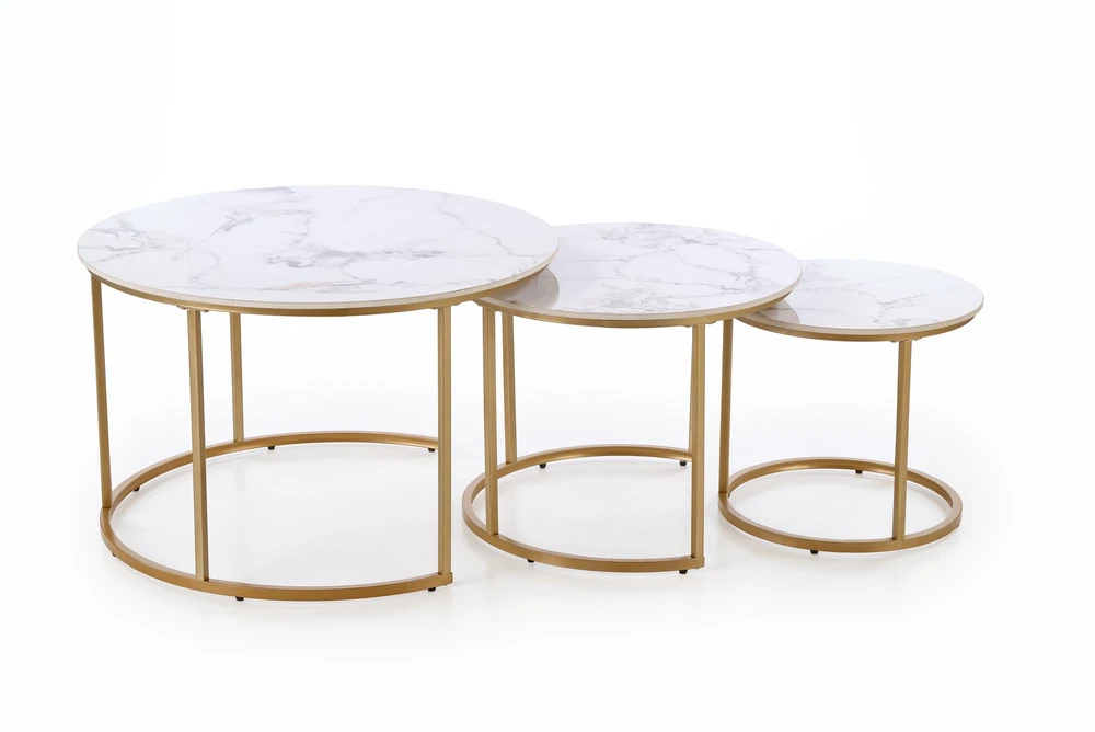 GILDA set of three coffee tables, baltas marble / auksinis