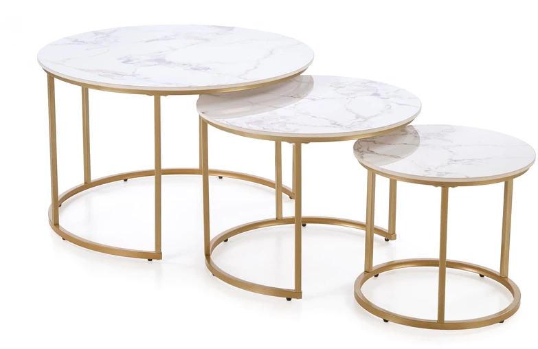 GILDA set of three coffee tables, baltas marble / auksinis