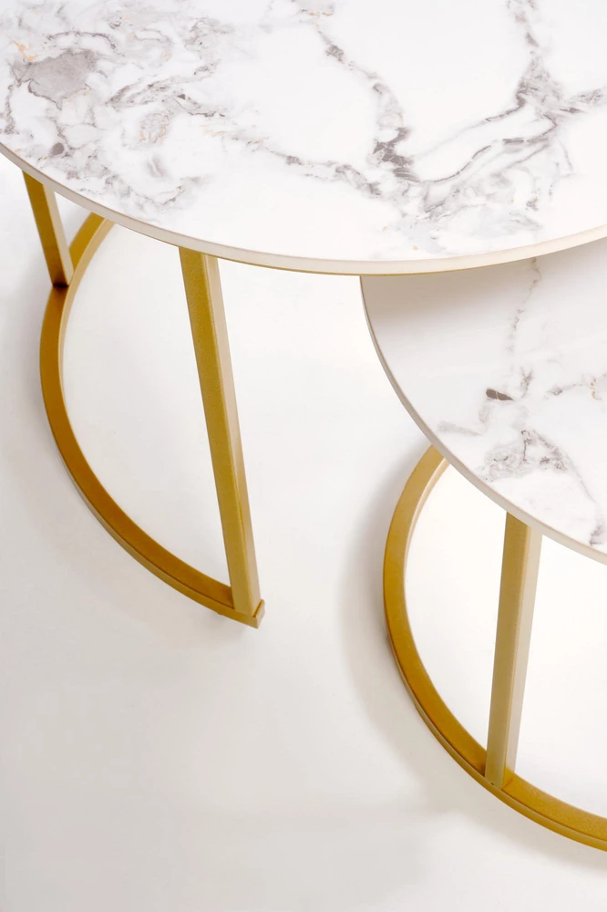 GILDA set of three coffee tables, baltas marble / auksinis