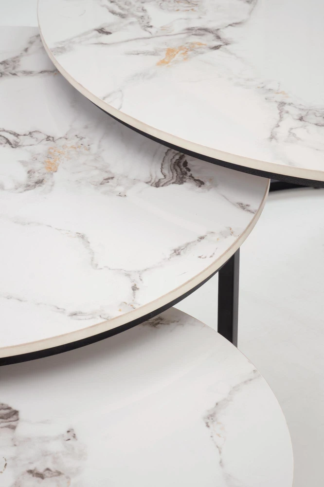 GILDA set of three coffee tables, baltas marble / juodas