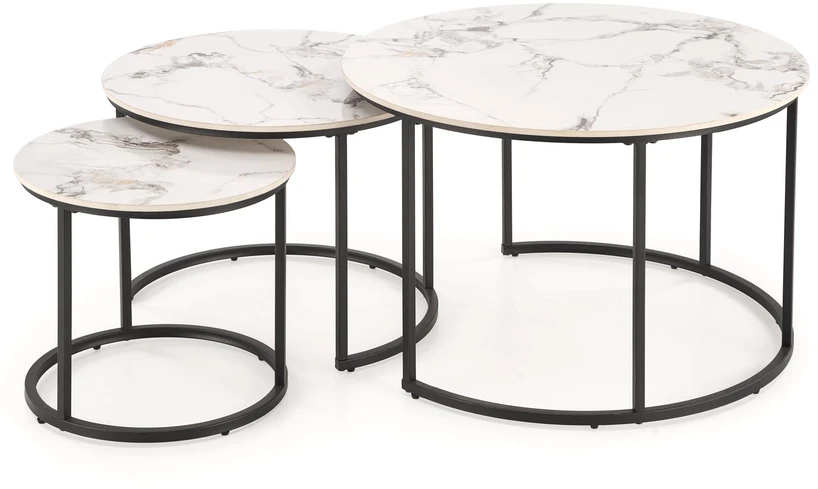 GILDA set of three coffee tables, baltas marble / juodas