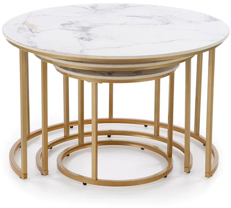 GILDA set of three coffee tables, baltas marble / auksinis