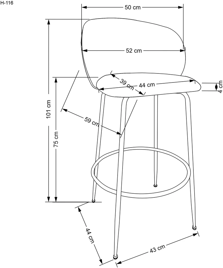 H116 bar stool, creamy / auksinis