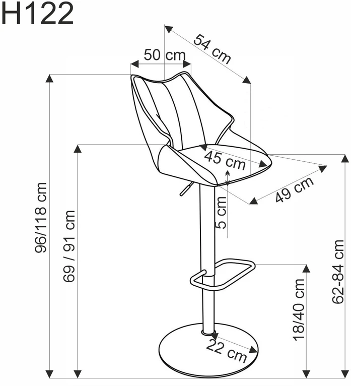 H122 bar stool, juodas / pilkas