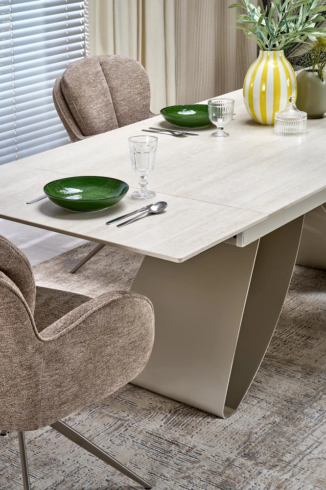 HILARIO extension table, light travertine/cashmere