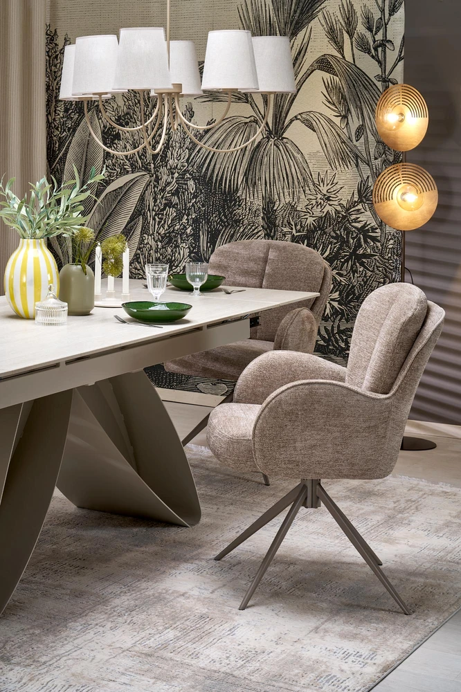 HILARIO extension table, light travertine/cashmere