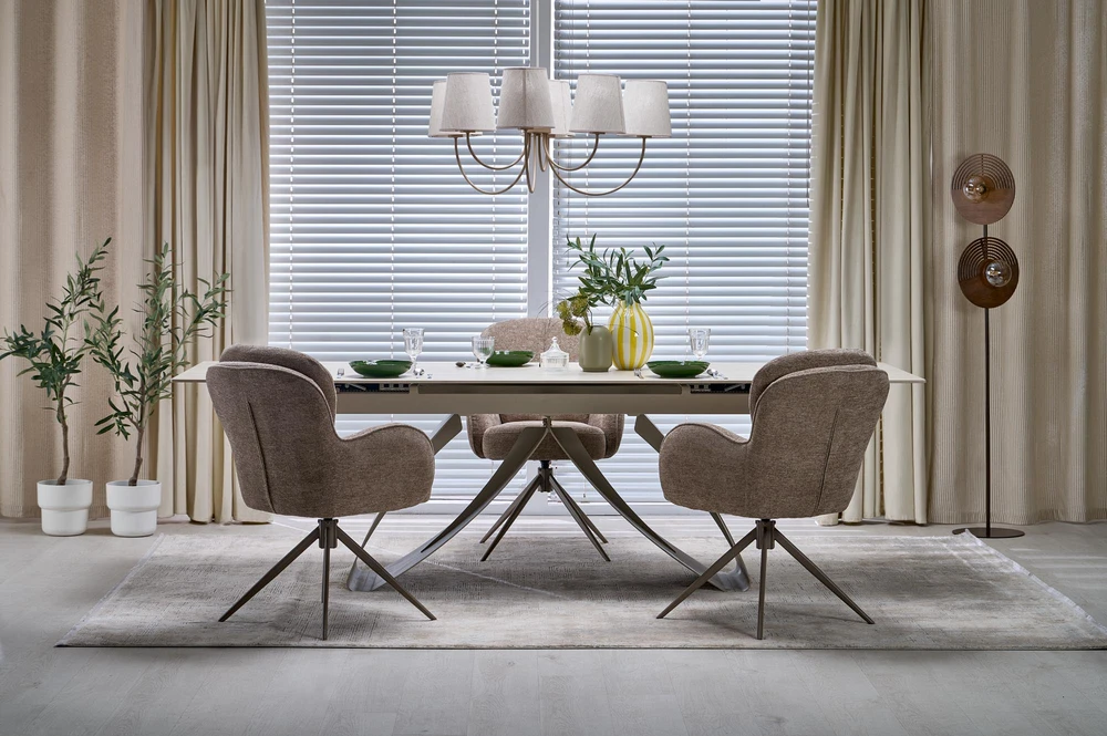 HILARIO extension table, light travertine/cashmere