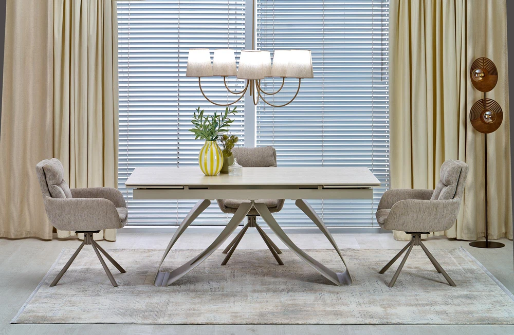 HILARIO extension table, light travertine/cashmere