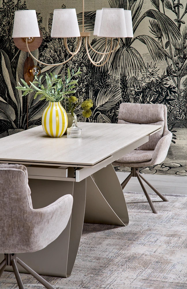 HILARIO extension table, light travertine/cashmere