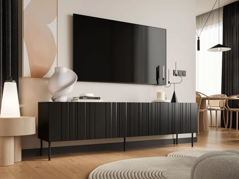 TV staliukas Cama Meble Cama RTV cabinet ISLA 200x40x60 mat juodas
