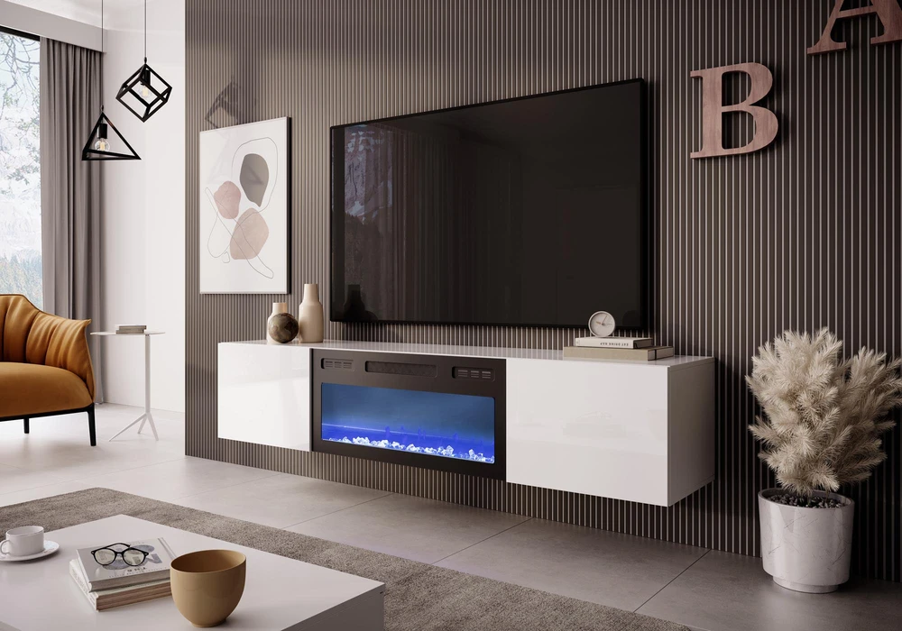 LIVO RTV 180 TV stand with fireplace, baltas