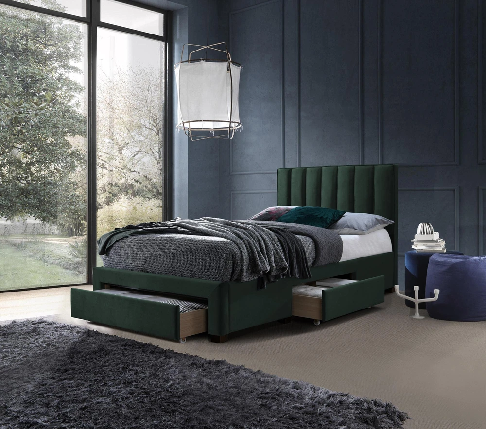 Lova GRACE 120 bed with drawers, color: dark žalias