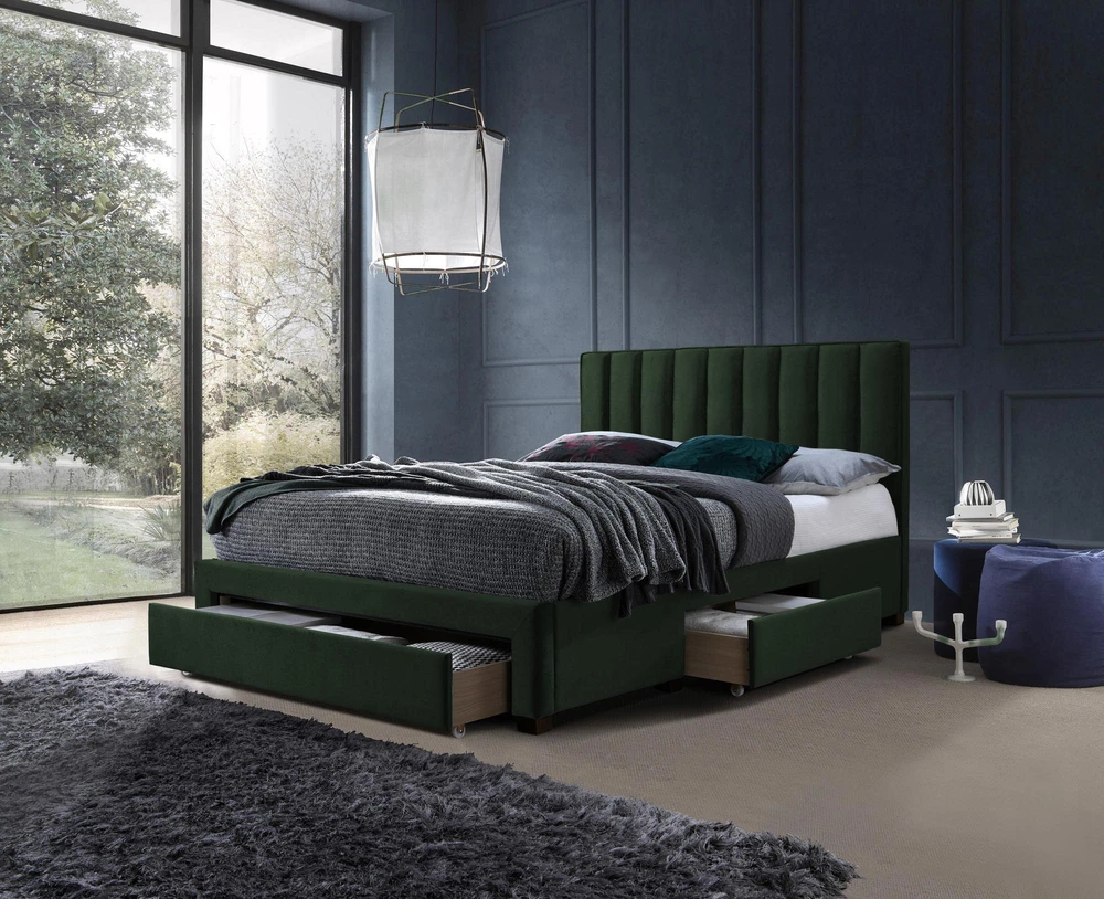 Lova GRACE bed with drawers, color: dark žalias