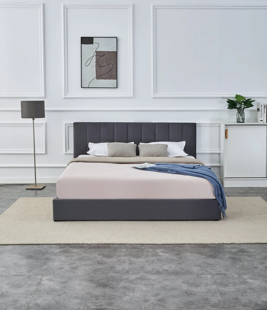Lova KATARINA bed with bedding container, pilkas