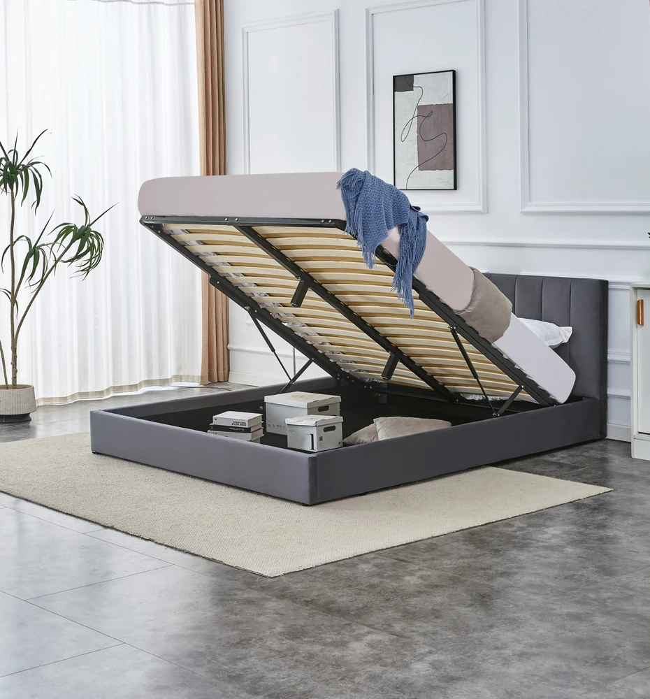 Lova KATARINA bed with bedding container, pilkas