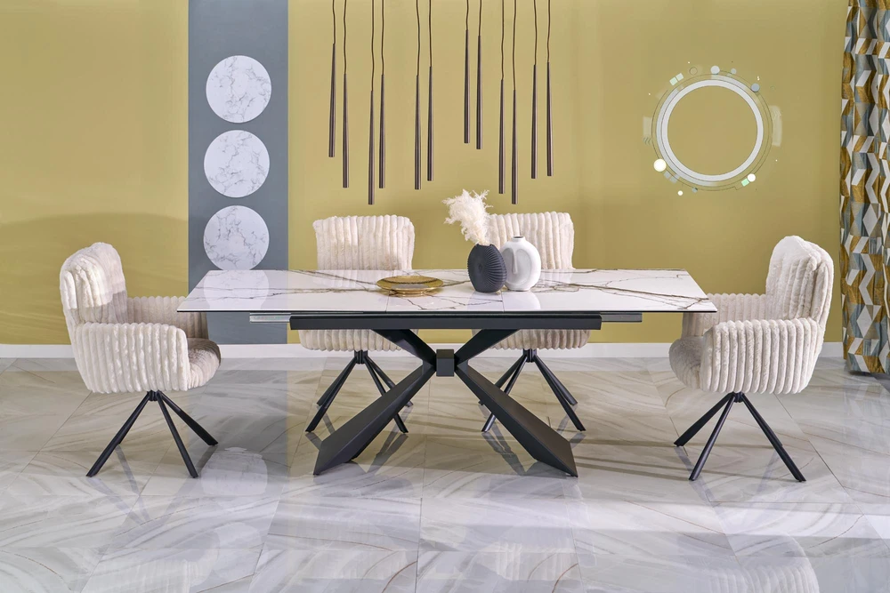 Halmar Stalas LUCIANO Extension Baltas Marmuras / Juoda
