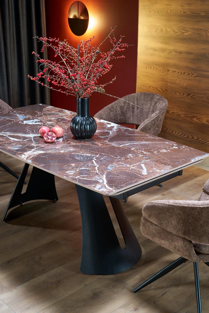 MARVIN extension table, top - maroon marble, legs - juodas