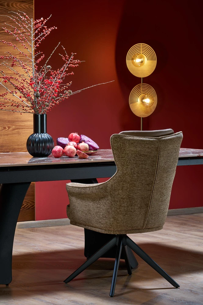 MARVIN extension table, top - maroon marble, legs - juodas