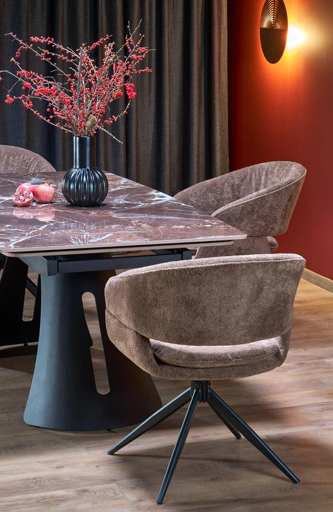 MARVIN extension table, top - maroon marble, legs - juodas