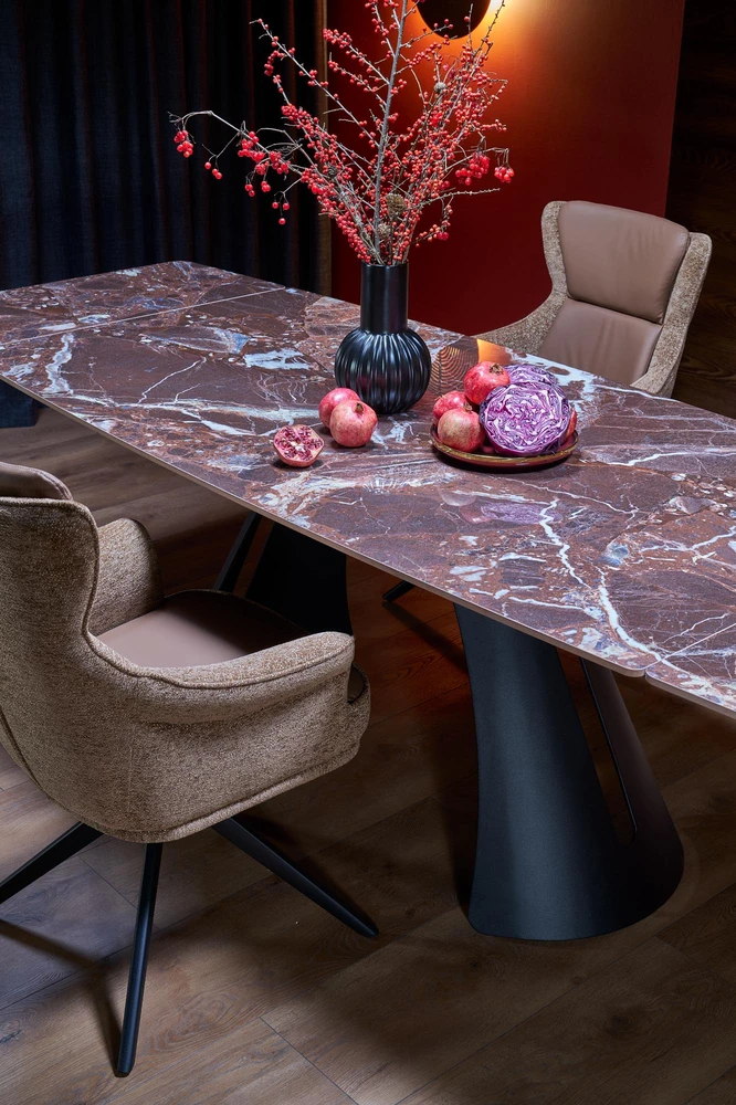 MARVIN extension table, top - maroon marble, legs - juodas