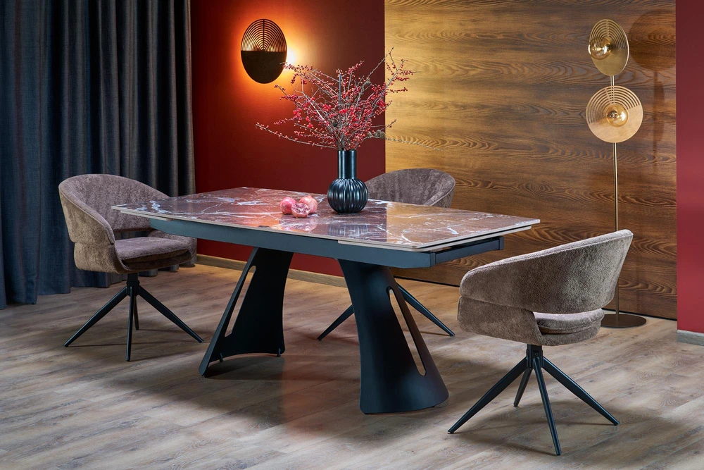 MARVIN extension table, top - maroon marble, legs - juodas