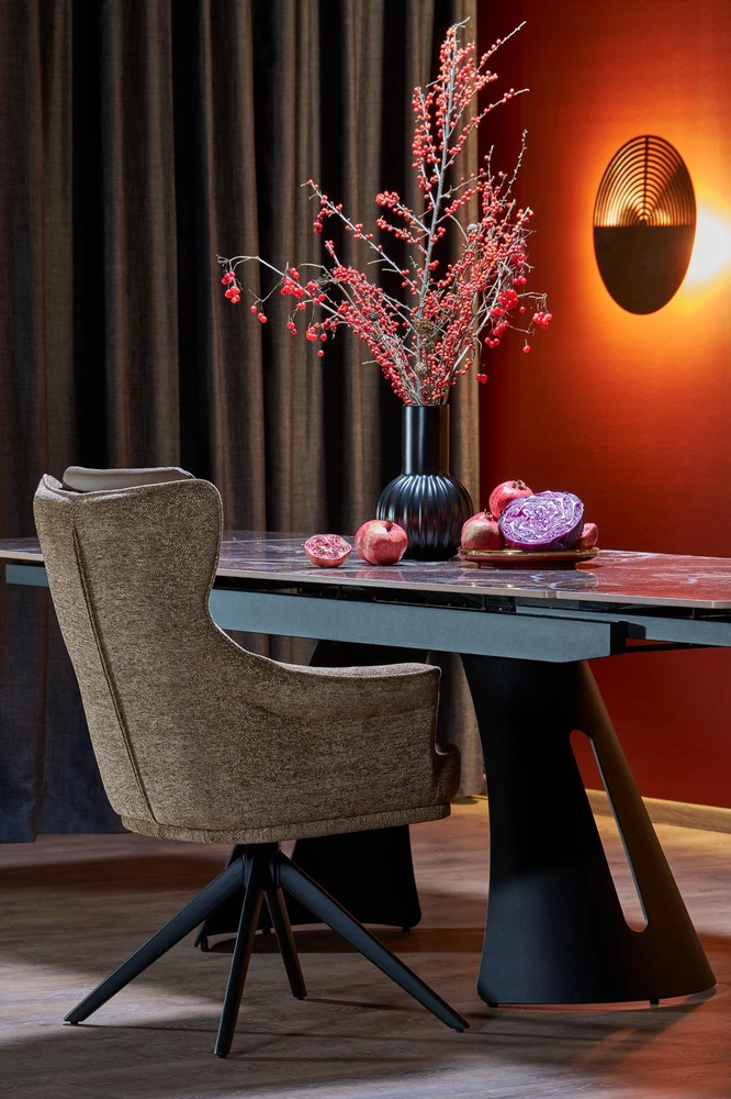 MARVIN extension table, top - maroon marble, legs - juodas
