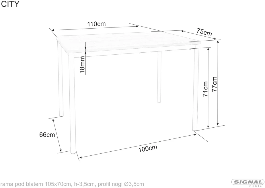 Signal Meble Valgomojo stalas SIGNAL City, 110x75x77 cm