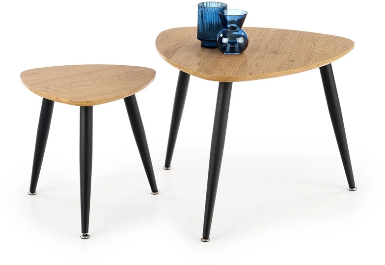NICEA 2, set of two coffee tables, color: golden oak / juodas