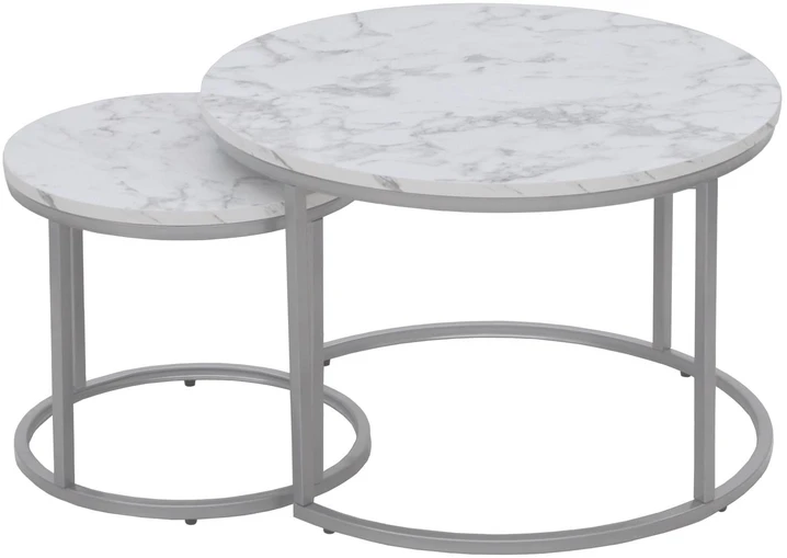 PAOLA 2 set of two coffee tables, marble / sidabrinis