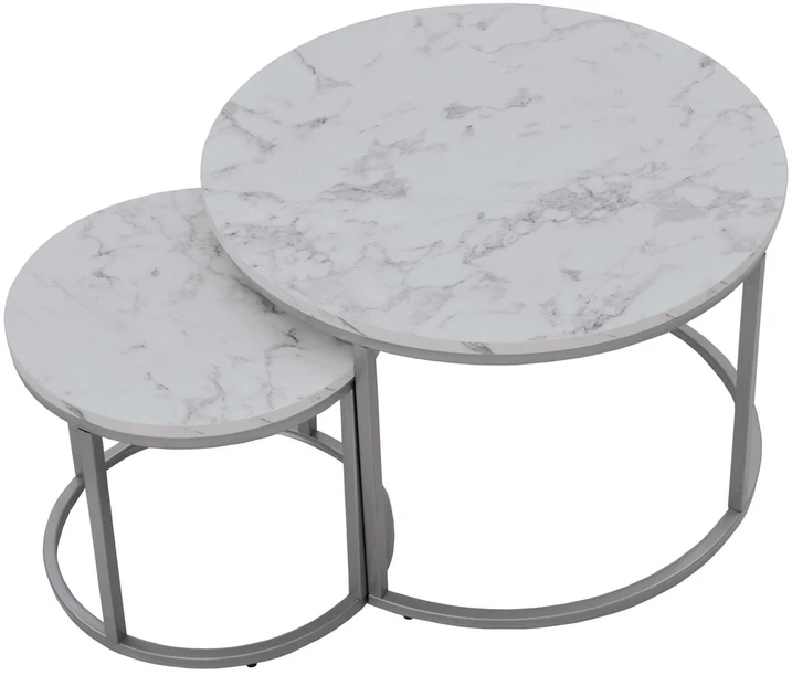 PAOLA 2 set of two coffee tables, marble / sidabrinis